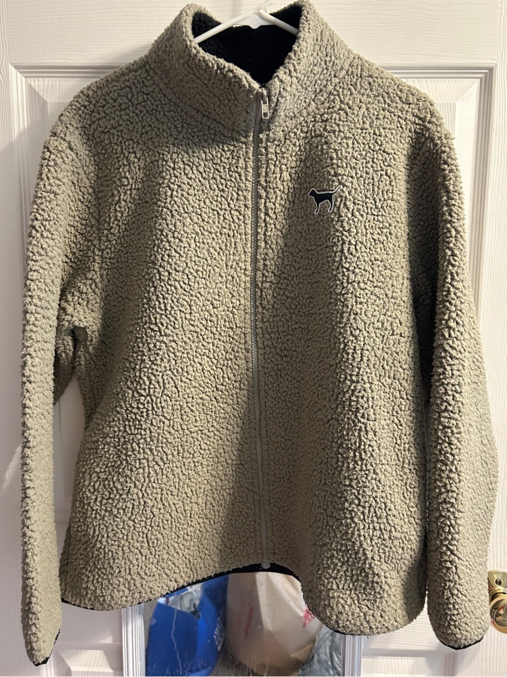 Victoria's Secret Pink Womanās Sherpa Puffer Jacket - Olive Green
